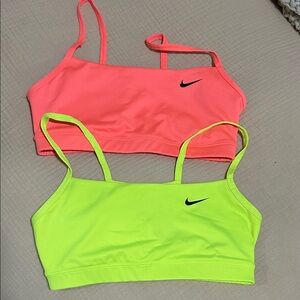 Nike Bright Coral and Neon Yellow Sports Bras